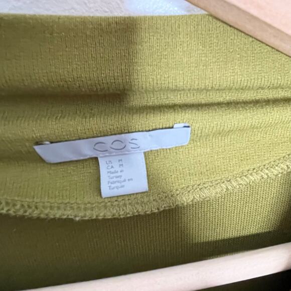 COS Long Sleeve Dress Womens Medium Olive Green Cowl Neck Minimalist Pockets - Picture 6 of 11